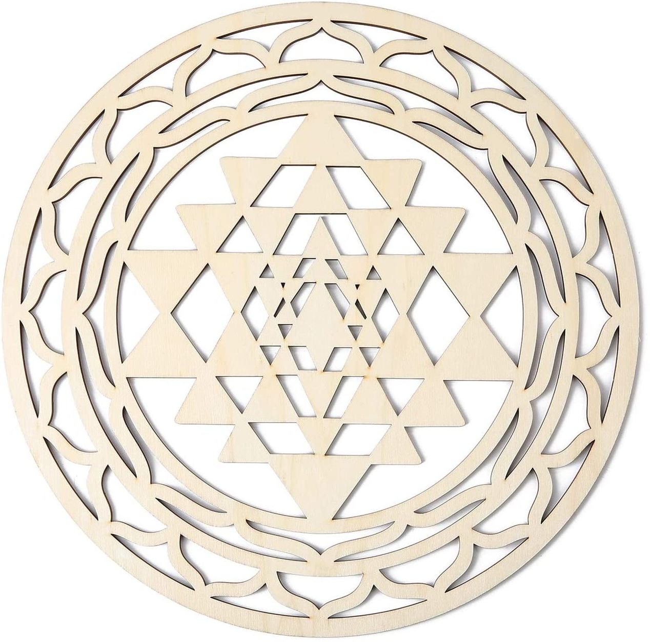 Custom 8-14 IN Wood Sri Yantra Crystal Grid Sri Yantra Wall Art Hanging Wooden Sacred Geometry Wall Decor