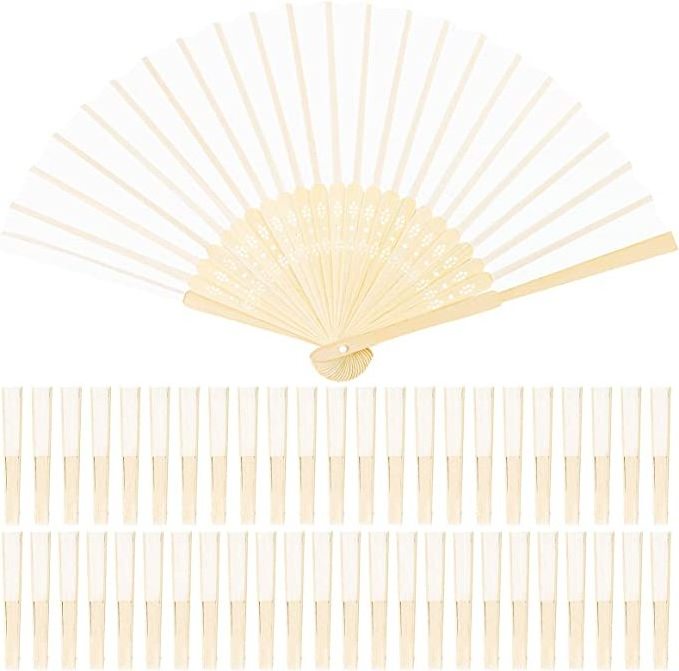 DIY Cute Wholesale Wooden Folding Bamboo Hand Fan With Pouch Chinese Folding Fans Silk Veil Fans