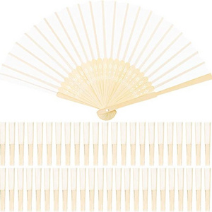 DIY Cute Wholesale Wooden Folding Bamboo Hand Fan With Pouch Chinese Folding Fans Silk Veil Fans