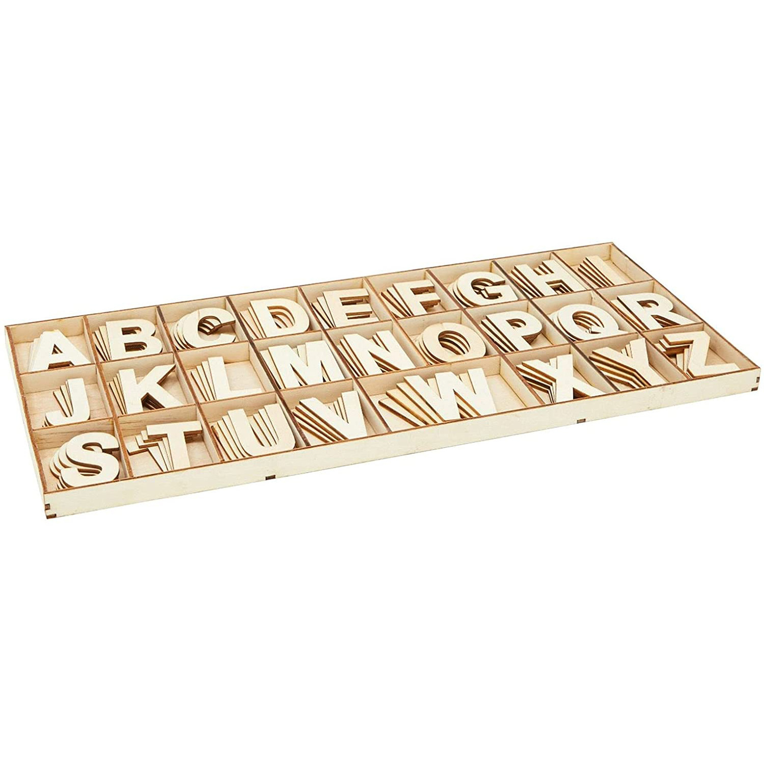 1 in Wooden Letters with Storage Tray for Crafts Wood Alphabet ABCs for Learning Natural Blank Unfinished Home Wall Decor