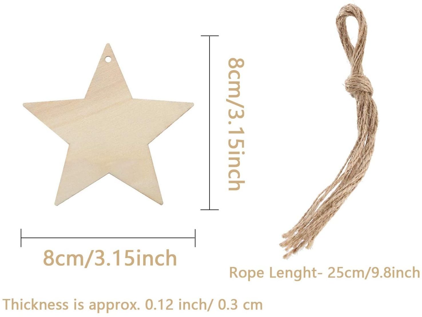 Unfinished Carved Christmas Wood Star Hanging Decoration Rustic Plywood Star Cutouts Christmas Tree Ornaments  DIY Crafts