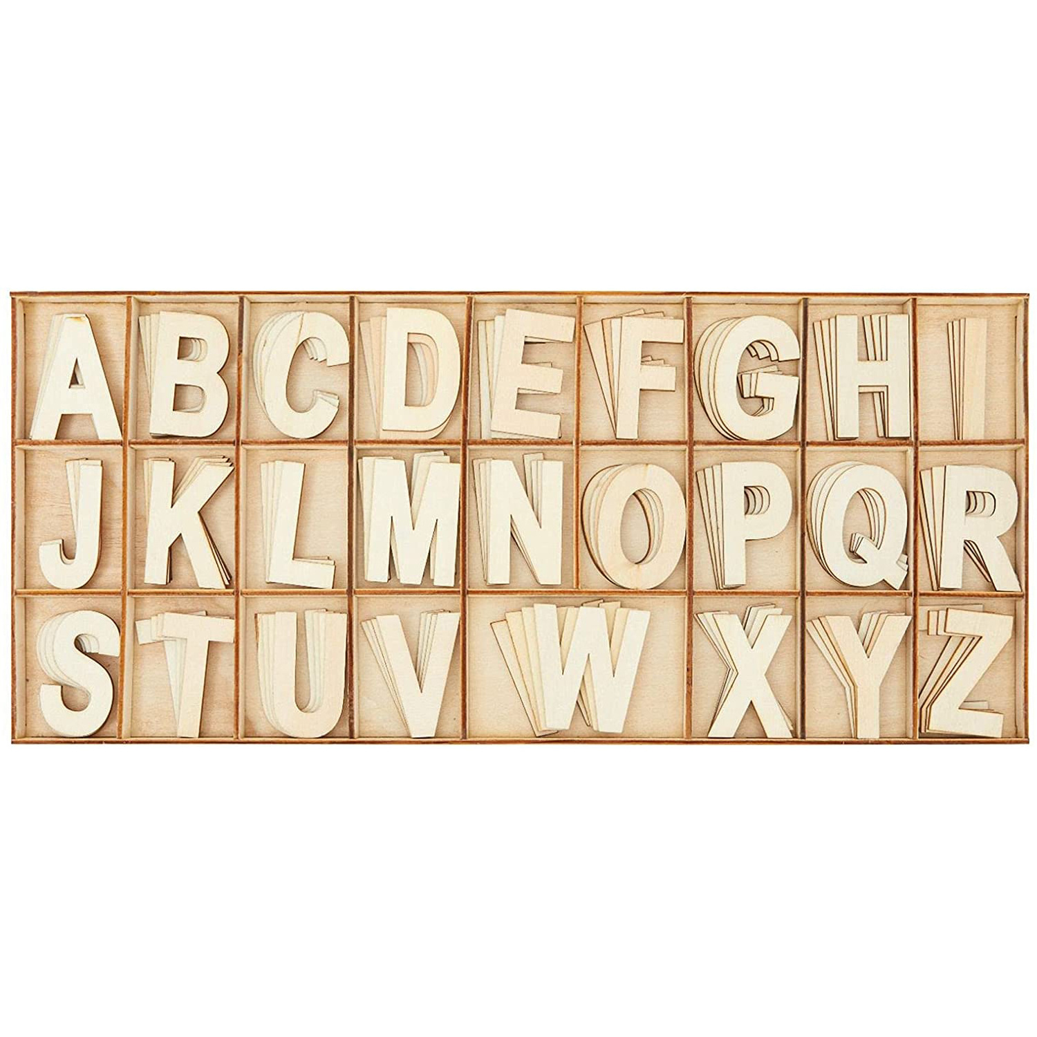 1 in Wooden Letters with Storage Tray for Crafts Wood Alphabet ABCs for Learning Natural Blank Unfinished Home Wall Decor