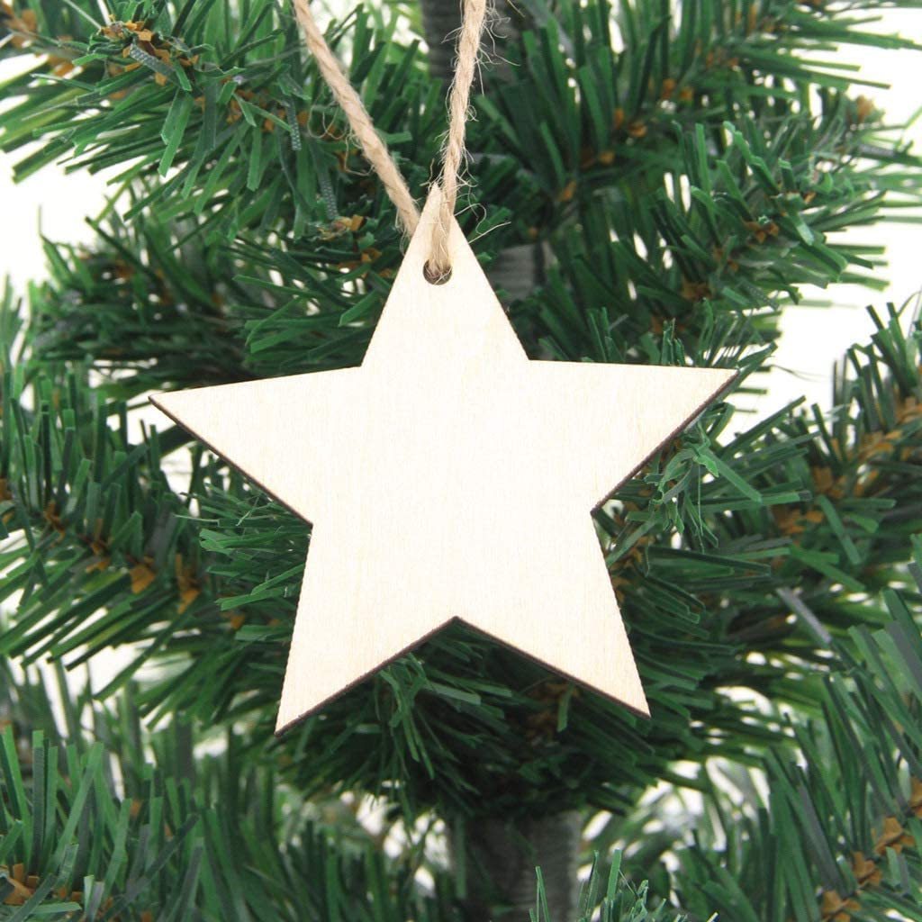 Unfinished Carved Christmas Wood Star Hanging Decoration Rustic Plywood Star Cutouts Christmas Tree Ornaments  DIY Crafts