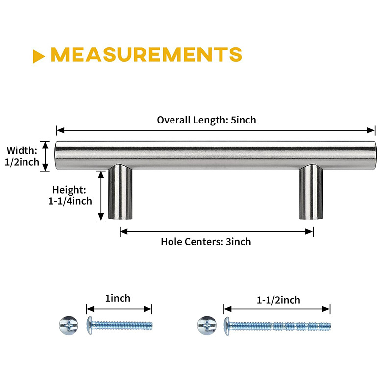 5 Inch Overall Drawer Pull Brushed Nickel Cabinet Pulls 3 Inch Handles Stainless Steel Cabinet Hardware for Kitchen Cabinets