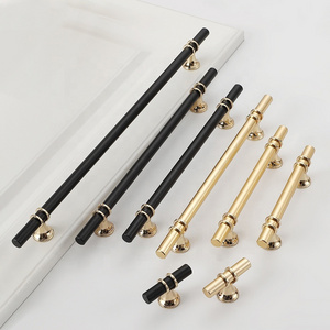 Zinc Alloy Furniture Door T Bar Handle Black Golden Combination Cupboard Pulls Luxury European Kitchen Wardrobe Cabinet Handle