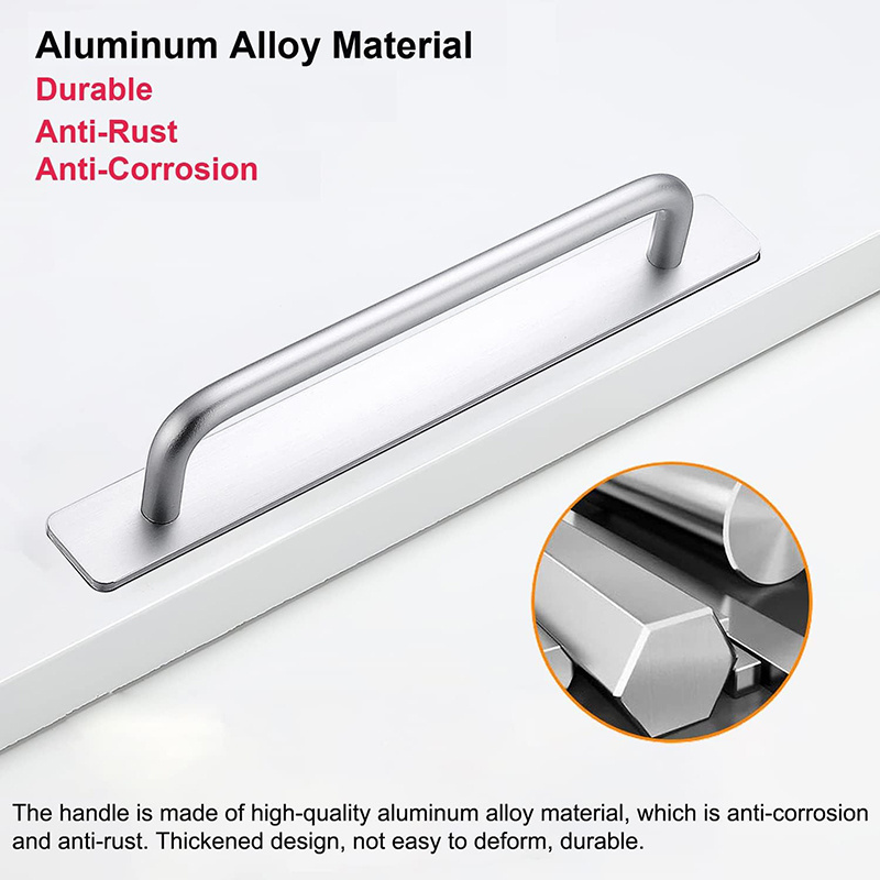 Self-Stick Instant Cabinet Drawer Door Adhesive Handles Aluminum Kitchen Cabinet Drawer Pull Handle with Adhesive Sticker