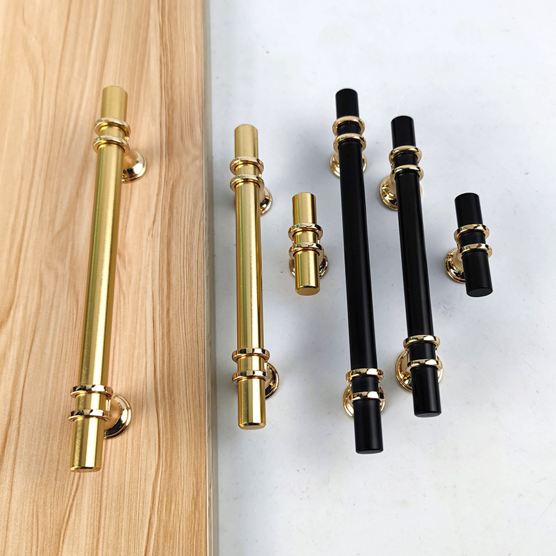 Zinc Alloy Furniture Door T Bar Handle Black Golden Combination Cupboard Pulls Luxury European Kitchen Wardrobe Cabinet Handle