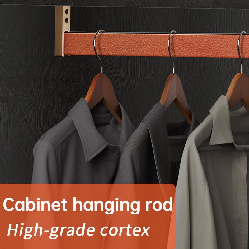 Factory custom Clothes Rail Custom Round Leather Wardrobe Tube Wall Mounted Clothes Hanging Rail Closet Rod