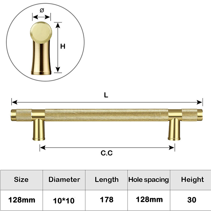 Cabinet Handles Gold Knurled Cabinet Pull 5 Inch Hole Centers (7 Inch  Length) Brushed Brass Cabinet Pulls and Gold Handles