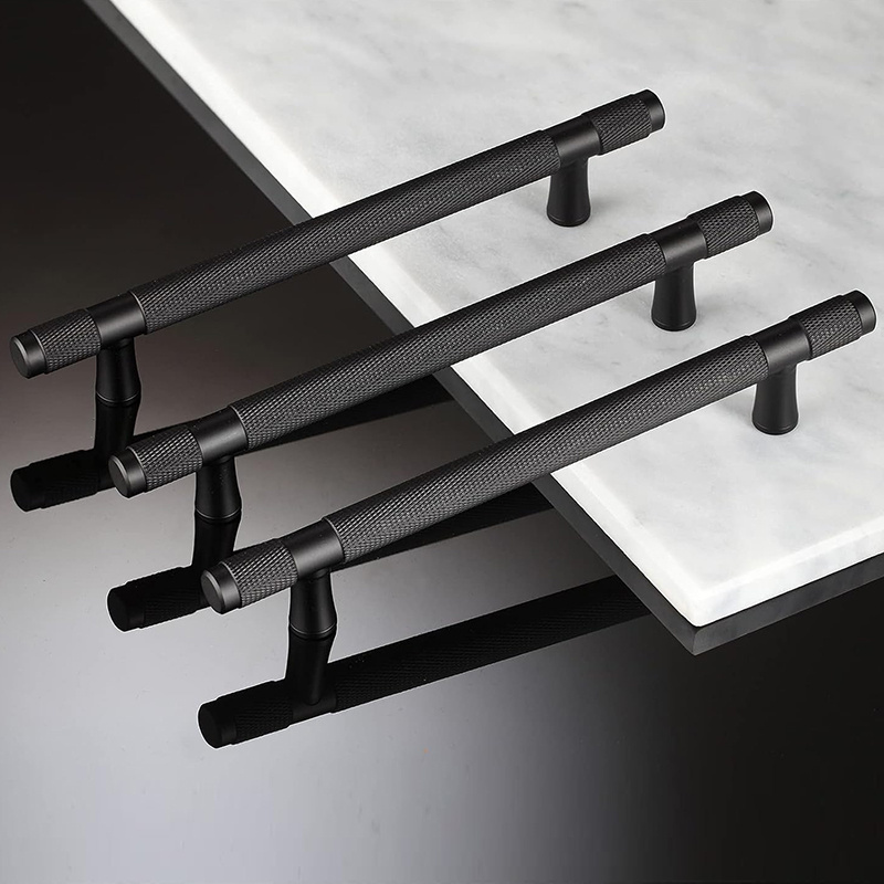 Matte Black Cabinet Pulls Knurled Cabinet Pull 5 Inch Hole Centers (7 Inch Length) Black Cabinet Hardware Handles