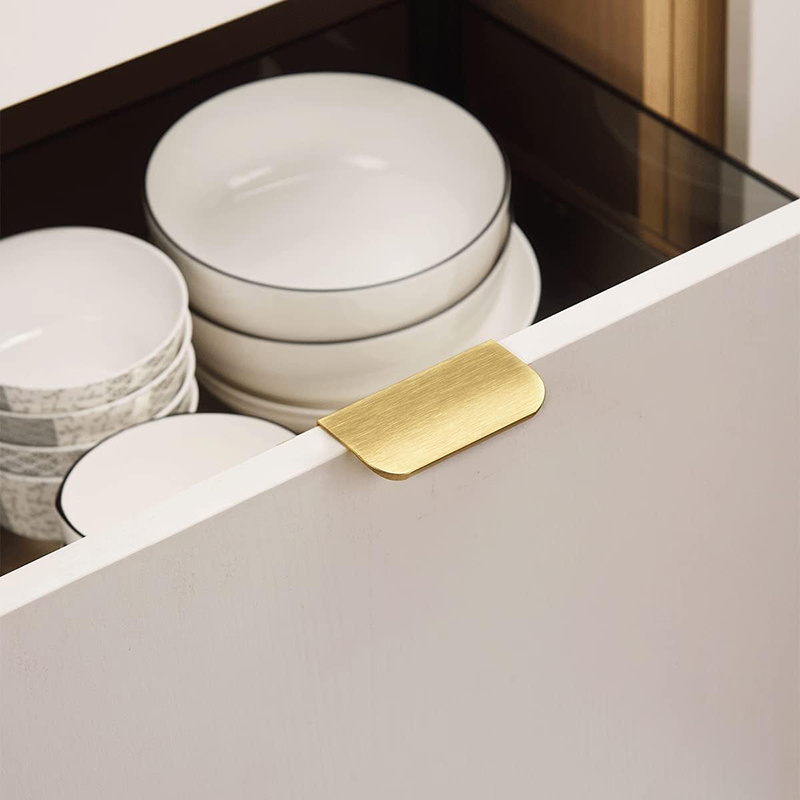 Cabinets Kitchen Edge Finger Tab Pull  Aluminum Flat Hidden Bar Pulls  Easy to Install Brushed Brass Drawer handle Pulls