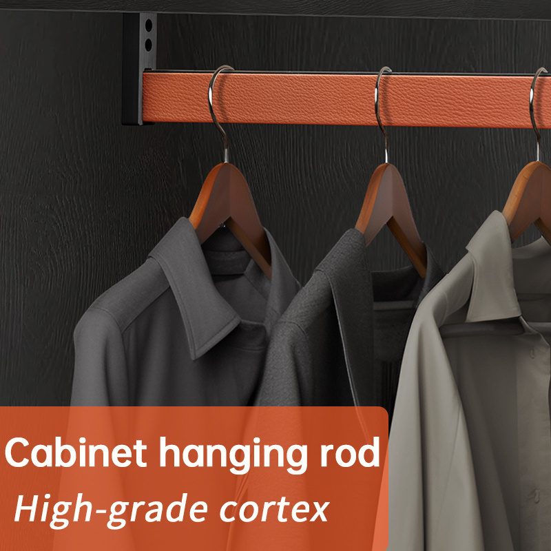 Factory custom leather texture garment rod Square Round Leather Wardrobe Tube Closet Rod Wall Mounted Clothes Hanging Rail