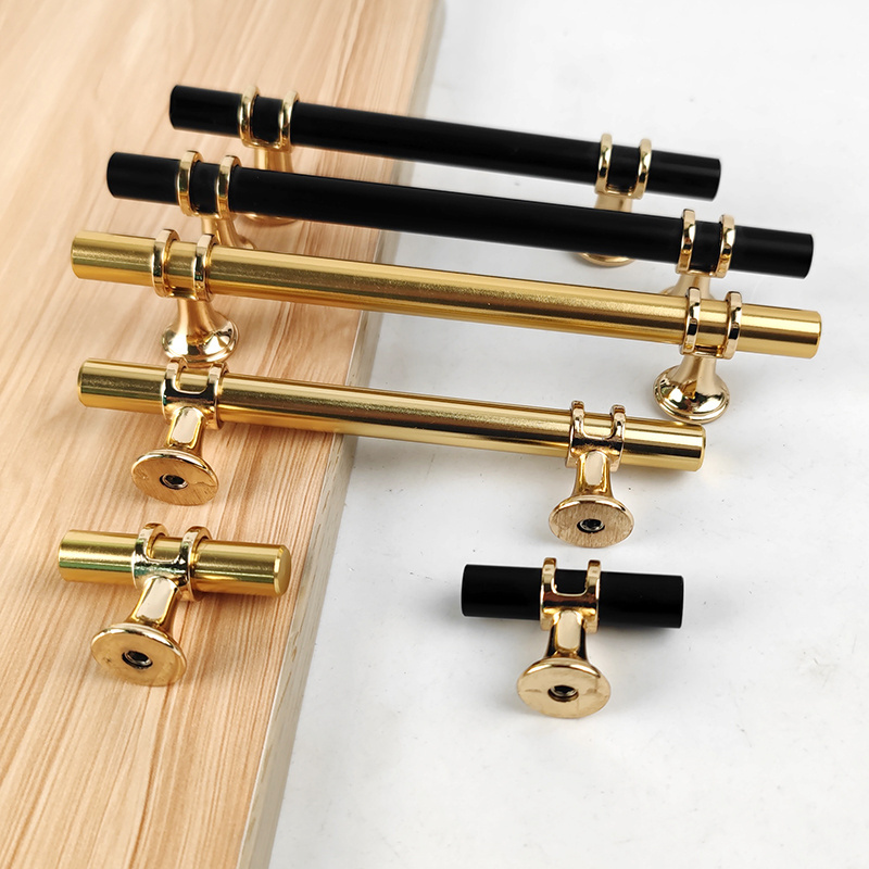 Zinc Alloy Furniture Door T Bar Handle Black Golden Combination Cupboard Pulls Luxury European Kitchen Wardrobe Cabinet Handle