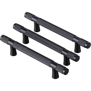 Matte Black Cabinet Pulls Knurled Cabinet Pull 5 Inch Hole Centers (7 Inch Length) Black Cabinet Hardware Handles