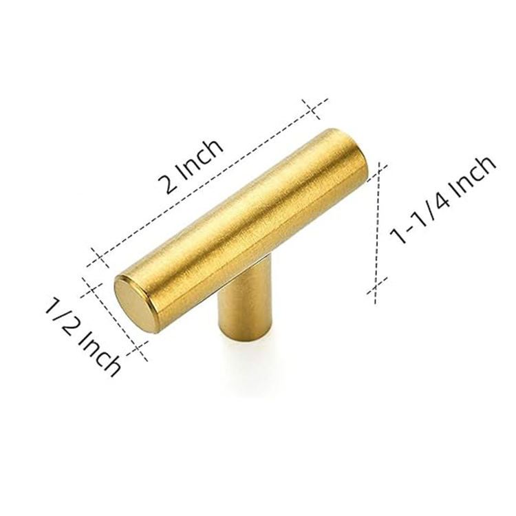 2 Inch Overall Length Gold Drawer Knobs Kitchen Cabinet handle Gold Hardware Cabinets Brushed Brass T Bar Knobs