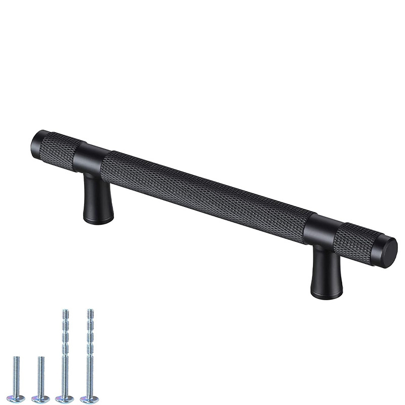 Matte Black Cabinet Pulls Knurled Cabinet Pull 5 Inch Hole Centers (7 Inch Length) Black Cabinet Hardware Handles