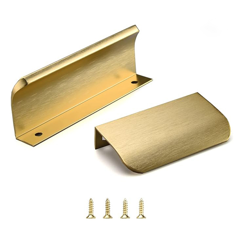 Cabinets Kitchen Edge Finger Tab Pull  Aluminum Flat Hidden Bar Pulls  Easy to Install Brushed Brass Drawer handle Pulls