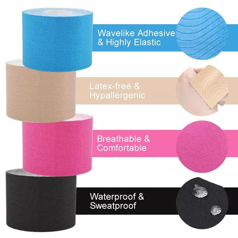 Professional 5cm Width Kinesiology Tape 5m Latex-Free Elastic Cotton Tape Water-Resistant for Physical Therapy Sports Athletes