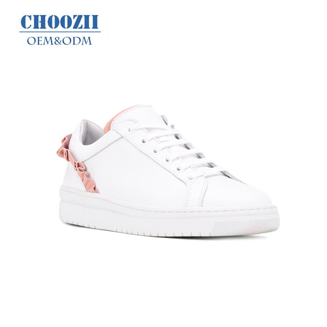 CHOOZII Wholesale Girls Soft Casual Shoe Leather Custom Logo White Sneaker Shoes