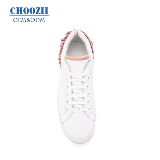 CHOOZII Wholesale Girls Soft Casual Shoe Leather Custom Logo White Sneaker Shoes