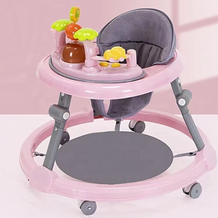 hot price multi-functional height adjustable anti-O-leg anti-rollover 6-36 months baby walker foldable with music and toy rack