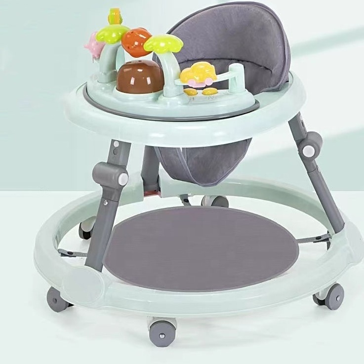 hot price multi-functional height adjustable anti-O-leg anti-rollover 6-36 months baby walker foldable with music and toy rack