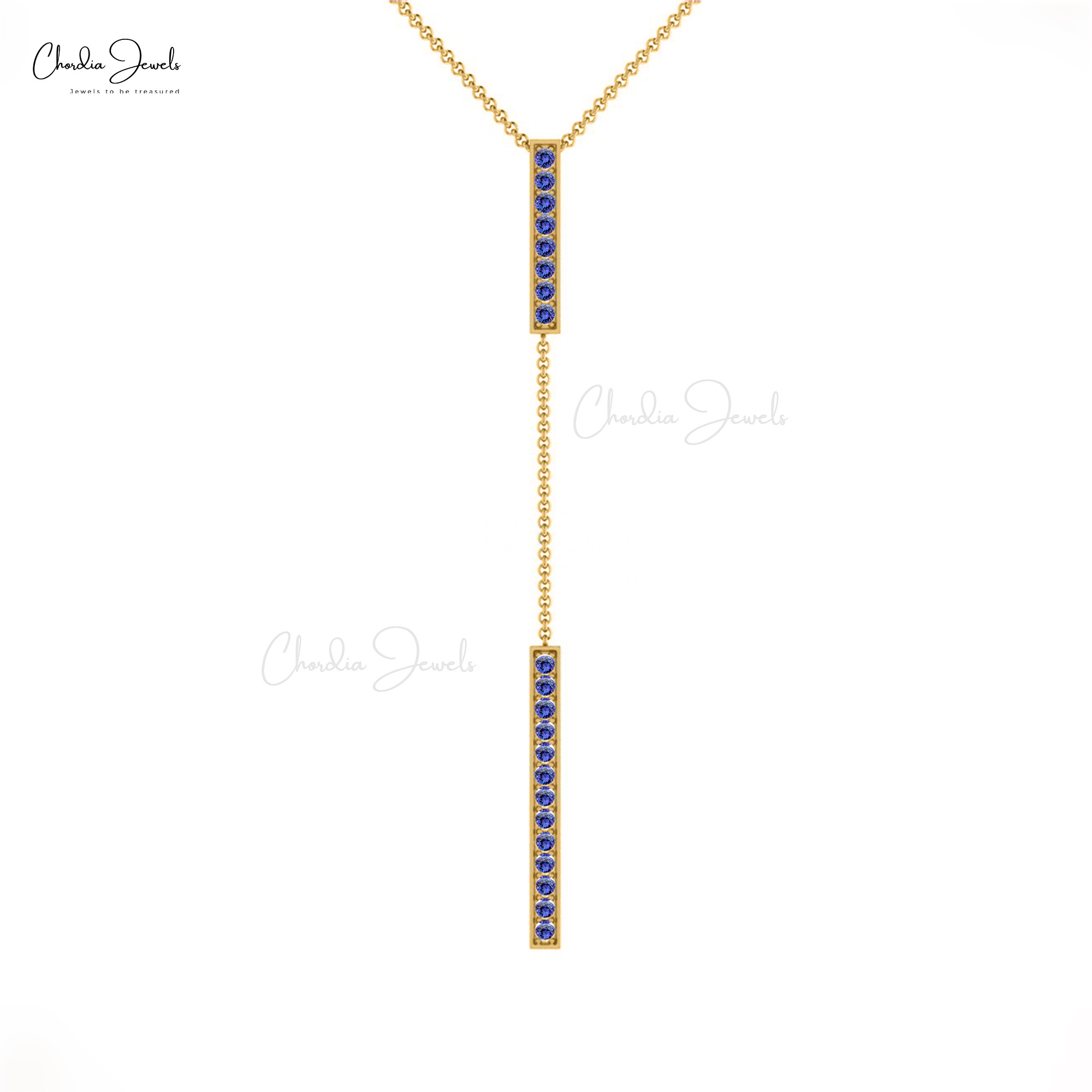 New Arrival Drop Necklace 2mm Round Tanzanite Gemstone Lariat Necklace December Birthstone 14k Solid Gold Fine Jewelry Supplier