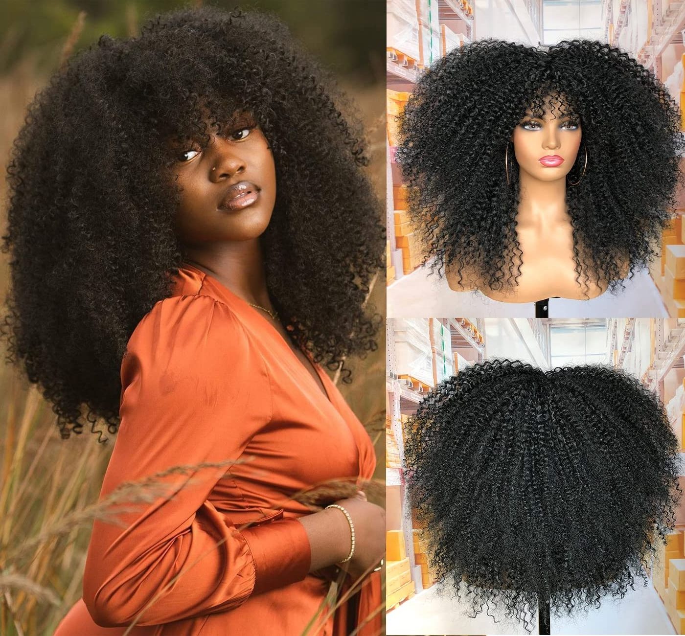 Wholesale Heat Resistant High Quality Premium Fiber Cosplay Wig Curly Arfo Kinky Synthetic Hair Braiding Wigs For Black Women