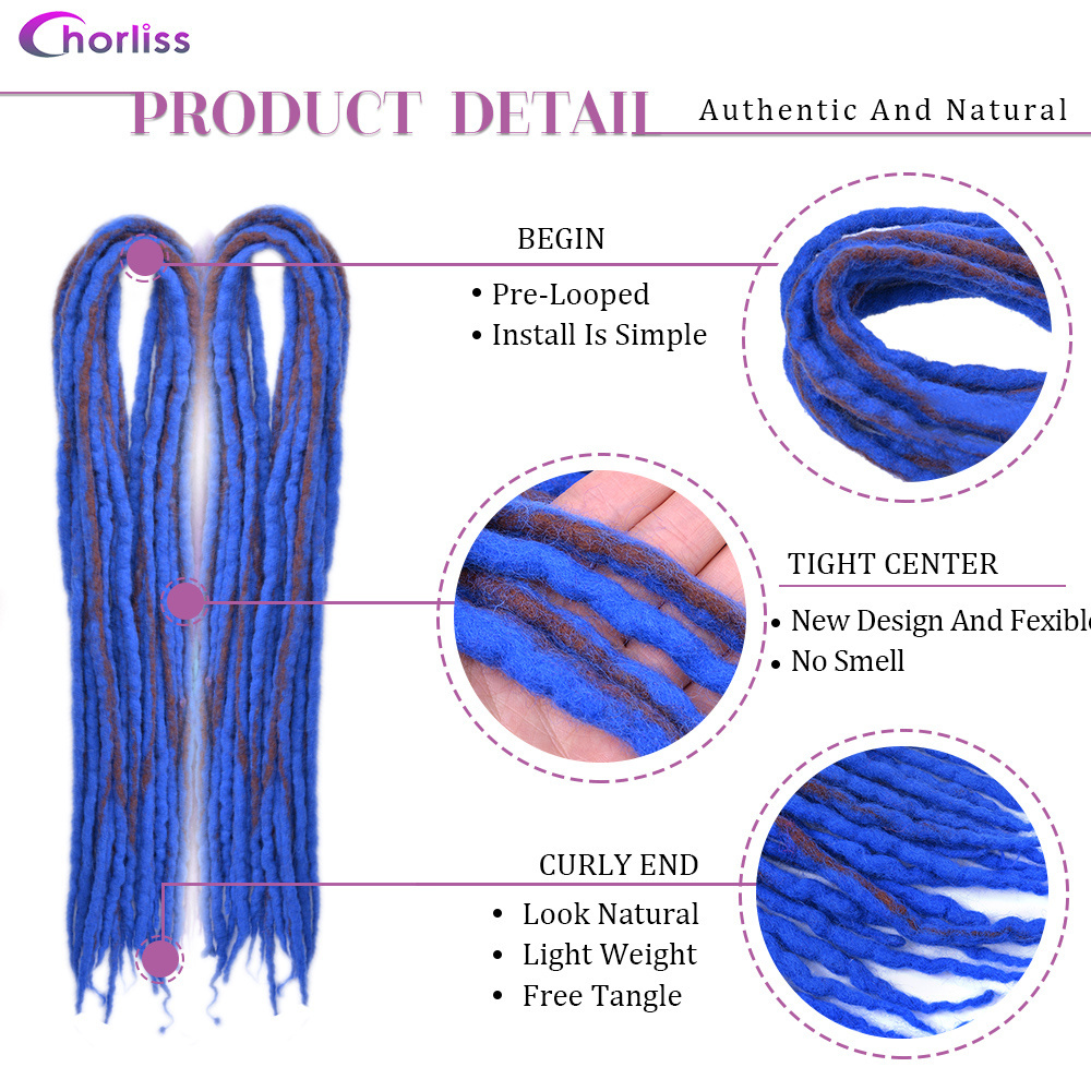 Wholesale Nepal Wool Faux Dread locks Crochet Braid Locs Afro Long Straight Pure Mixed Color Synthetic Dreadlocks Hair Extension