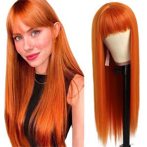 Cheap Ombre Pink Grey White Green Heat Resistant Fiber Cosplay Bob Wig With Bangs Long Straight Synthetic Hair Wigs For Women