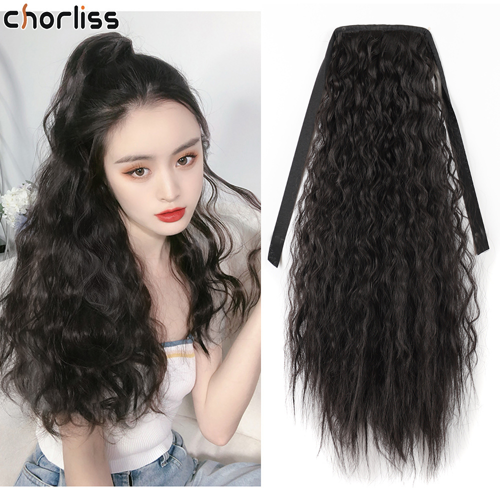 Wholesale Long Black Ombre kinky Curly Weave Hair Piece Wrap Ponytail Hair Extensions Synthetic Hair Clip Ponytail For Woman