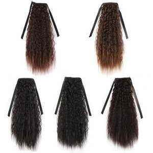 Wholesale Long Black Ombre kinky Curly Weave Hair Piece Wrap Ponytail Hair Extensions Synthetic Hair Clip Ponytail For Woman