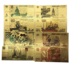 8pcs/Lot Color Russia Banknotes 5 10 50 100 500 1000 5000 Rubles Banknote in 24K Gold Plated  Money For Collection And Gift