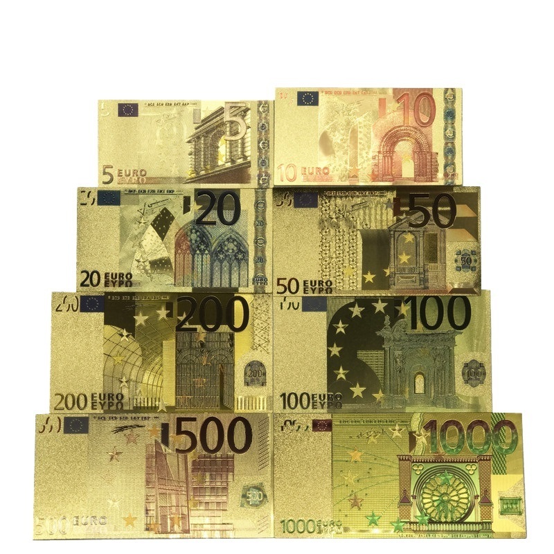 New Products 8 Pcs/Lot Color Full Sets 24K Gold Banknote Euro 5-1000 Gold Foil Banknote 8pcs/lot as Business & Christmas Gifts