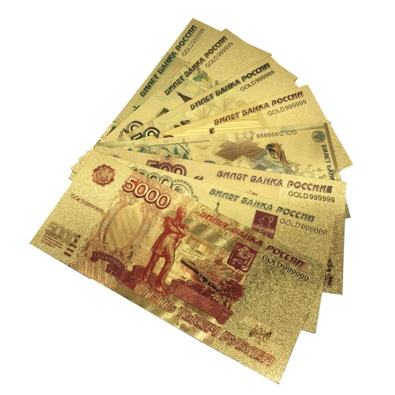 8pcs/Lot Color Russia Banknotes 5 10 50 100 500 1000 5000 Rubles Banknote in 24K Gold Plated  Money For Collection And Gift