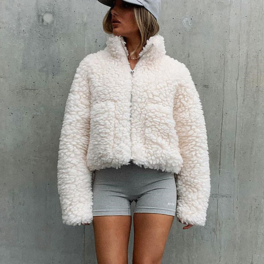 Winter Coat Women's Thick Warm Teddy Bear Coat Plush Loose Long-sleeved Tops Faux Fur Down Jacket