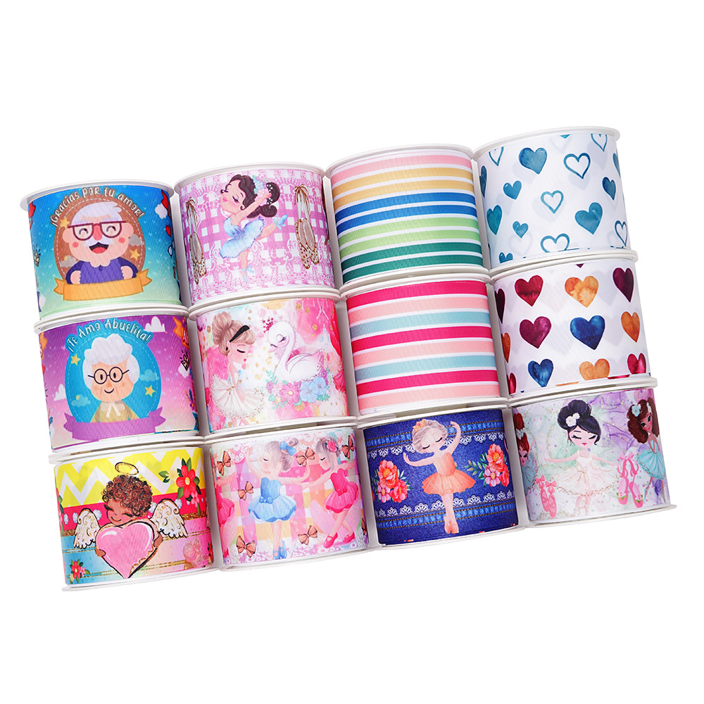 Top Selling Cartoon Small Girl Stripe Printed Grosgrain Ribbon For Home Wedding Christmas Decoration 50 Yard Wholesale