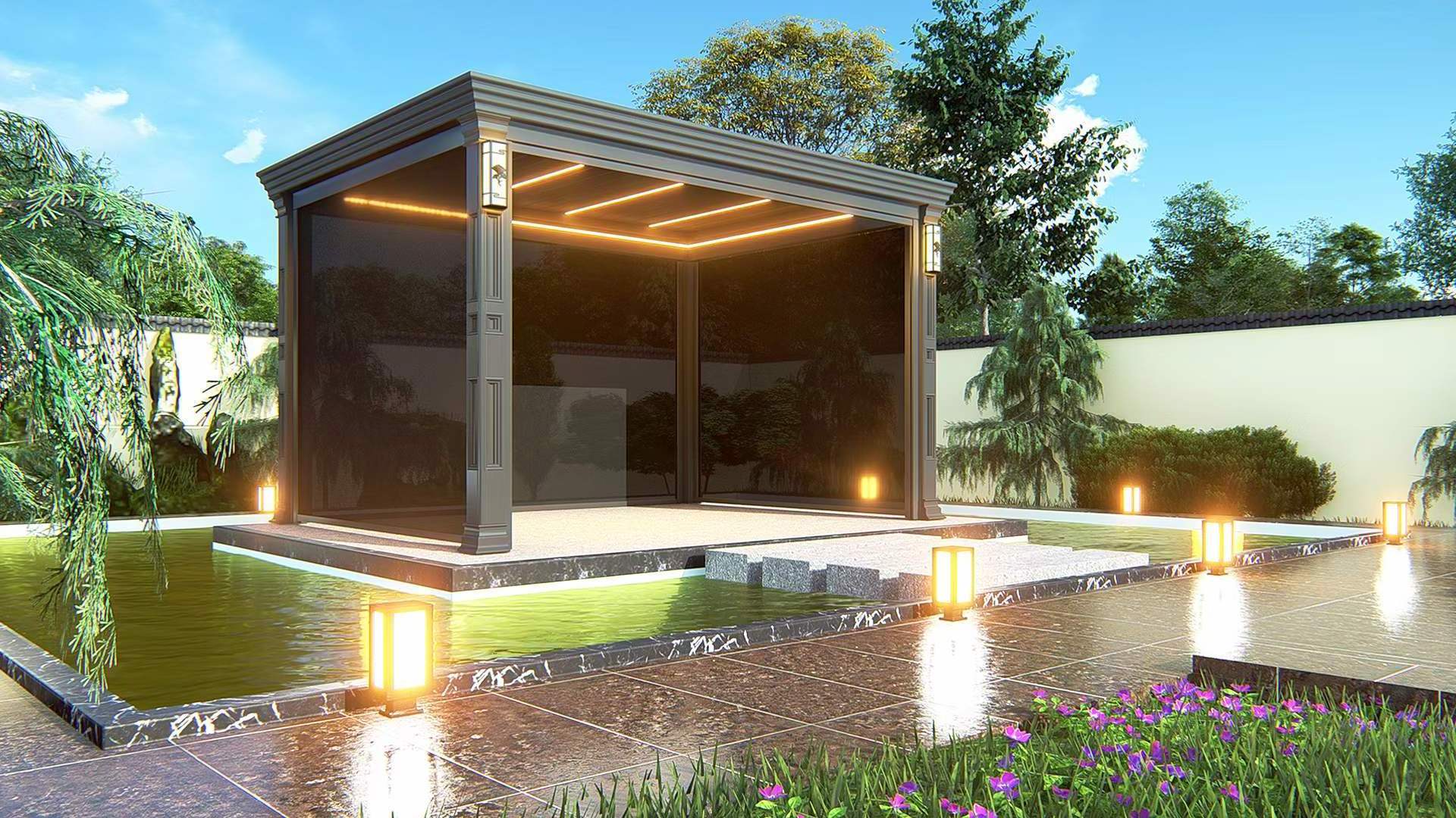 CHOUVANT Modern Outdoor Waterproof Louvered Aluminum Gazebo Pergola