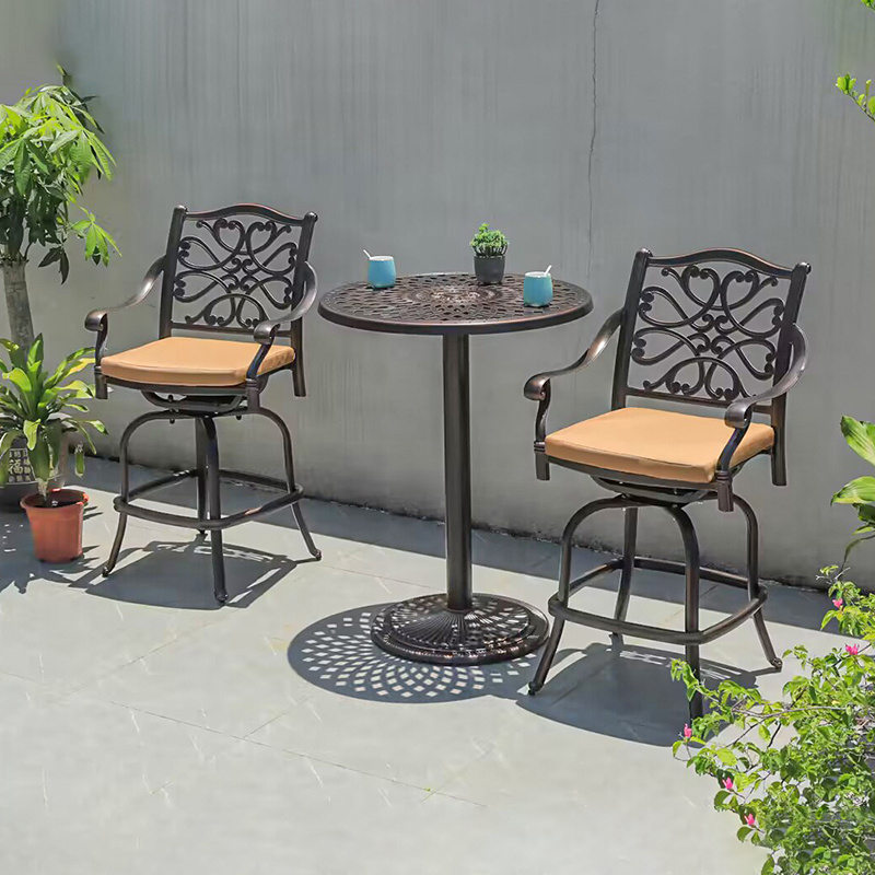 Outdoor 2+1 Bistro Table and Chair set Cast aluminum Bistro bar table with garden bar stools