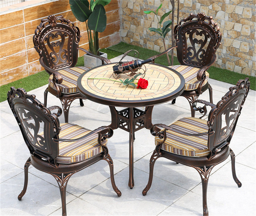 Modern dia83cm cast aluminum ceramic tile table outdoor furniture garden furniture table for bistro or backyard