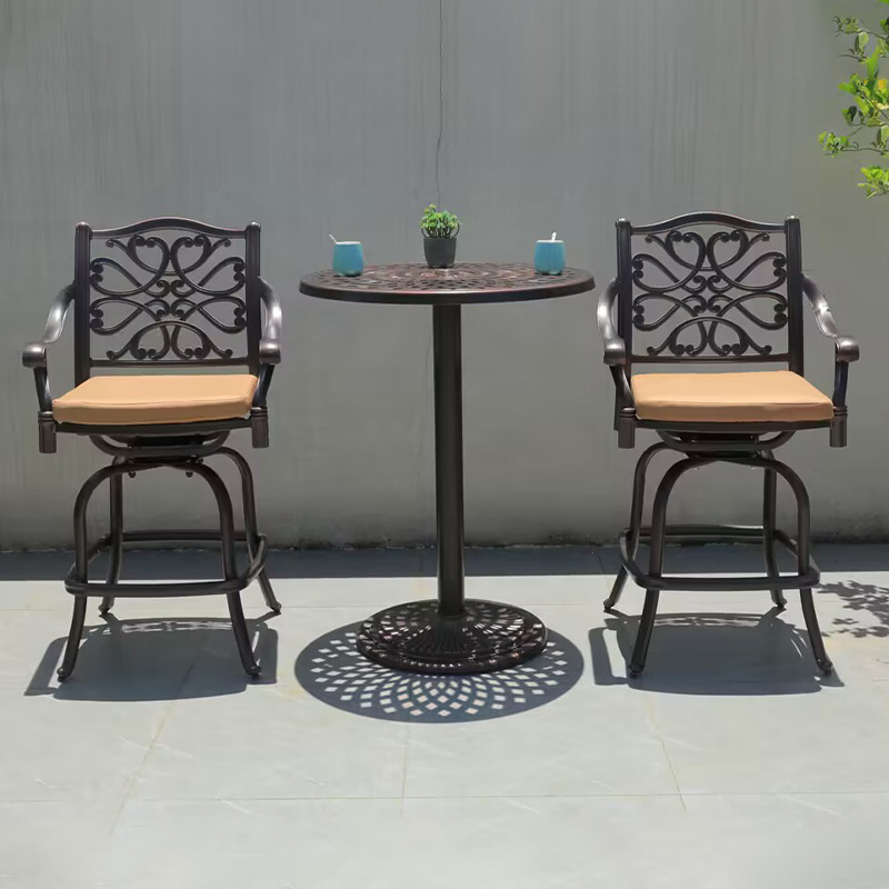 Outdoor 2+1 Bistro Table and Chair set Cast aluminum Bistro bar table with garden bar stools