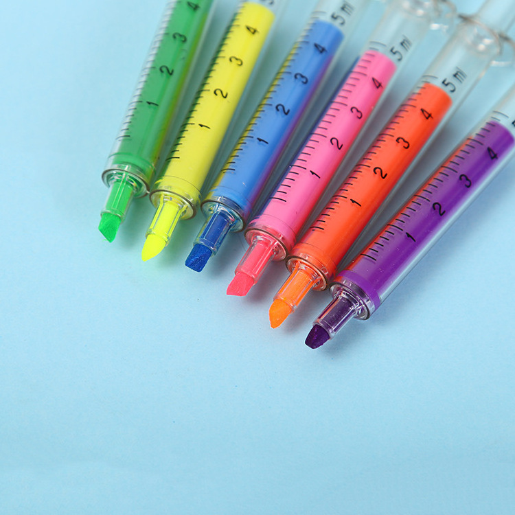 Wholesale 6 Colours Stationary Syringe Shaped Highlighter Pen