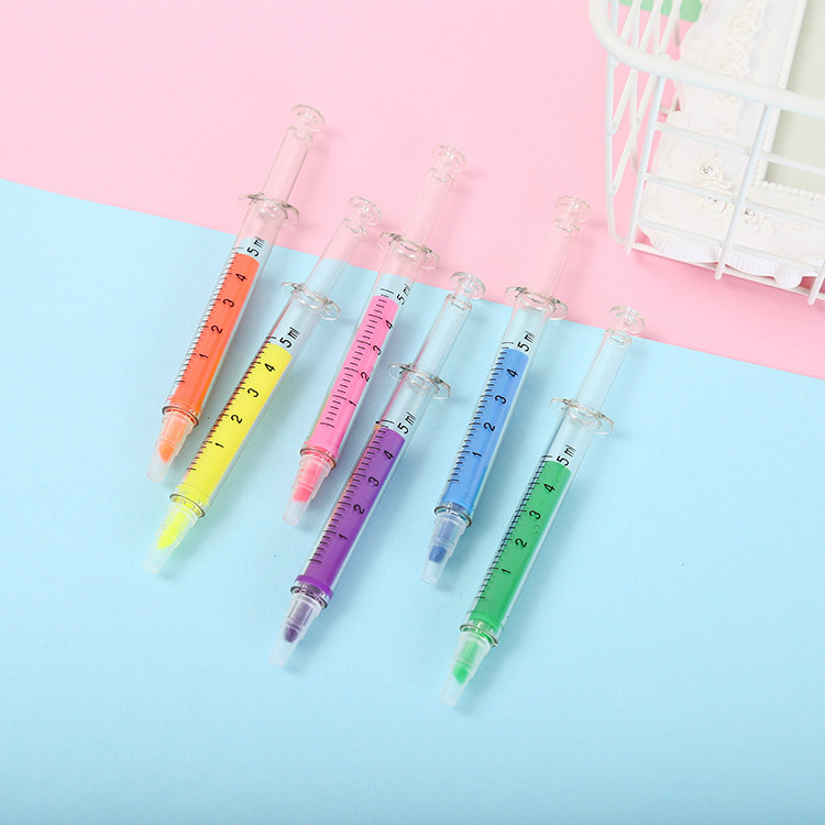 Wholesale 6 Colours Stationary Syringe Shaped Highlighter Pen