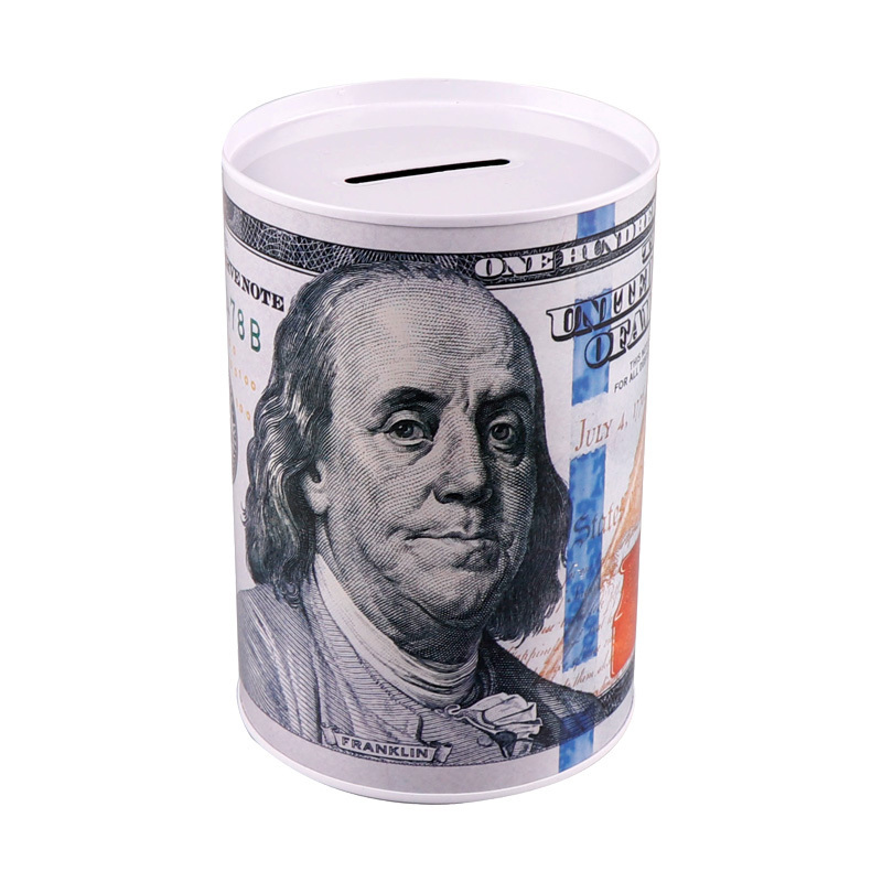 Topsthink USA dollar metal saving money bank 8.5*12.5 seal coin box 10 20 50 100 dollar pattern piggy bank