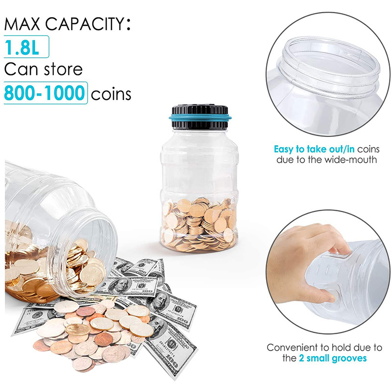 1.8L Count USD EURO Money Counter Coin Electronic Digital LCD Counting Coin Saving Box Jar Piggy Bank