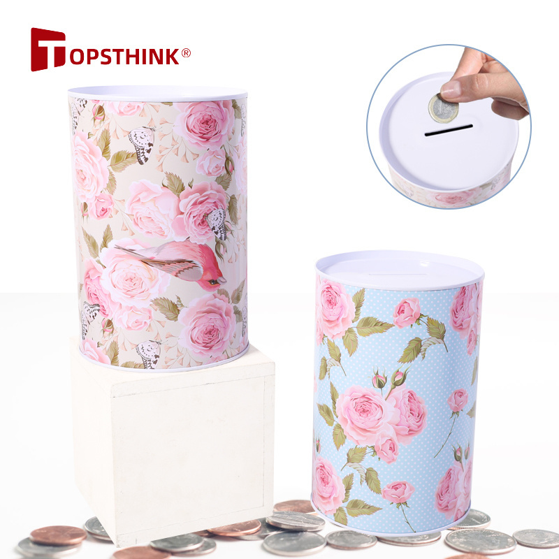 TOPSTHINK Coin Counting flower pattern money box metal piggy bank for Gift Customized