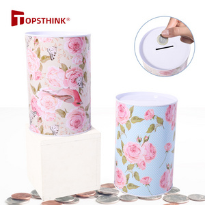 TOPSTHINK Coin Counting flower pattern money box metal piggy bank for Gift Customized