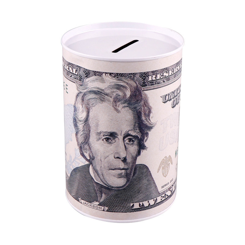 Topsthink USA dollar metal saving money bank 8.5*12.5 seal coin box 10 20 50 100 dollar pattern piggy bank