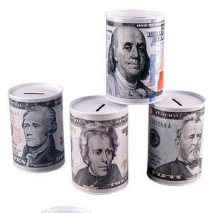 Topsthink USA dollar metal saving money bank 8.5*12.5 seal coin box 10 20 50 100 dollar pattern piggy bank