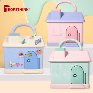 TOPSTHINK Cute House Money Box With 3D Sticker Kawaii Piggy Bank For Kids Adults Big Size Savings Box For Coins Banknotes Birthd